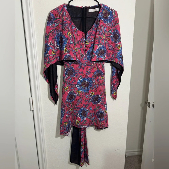 Prabal Gurung Floral Print A Line Pink Blue Mini Dress Womens Size 12 - Picture 1 of 11